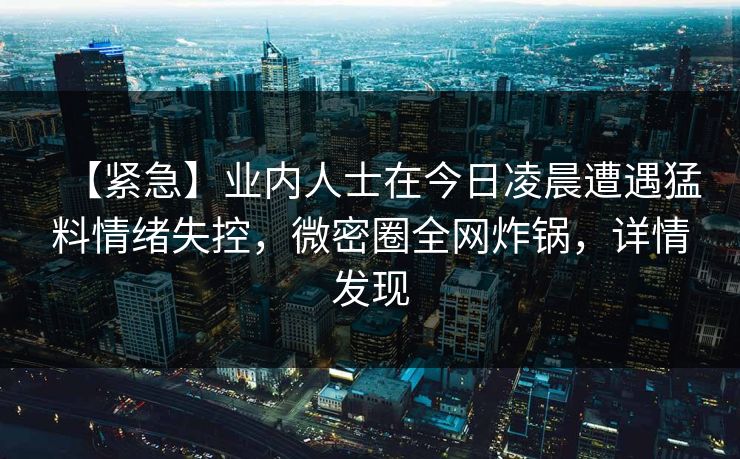 【紧急】业内人士在今日凌晨遭遇猛料情绪失控，微密圈全网炸锅，详情发现